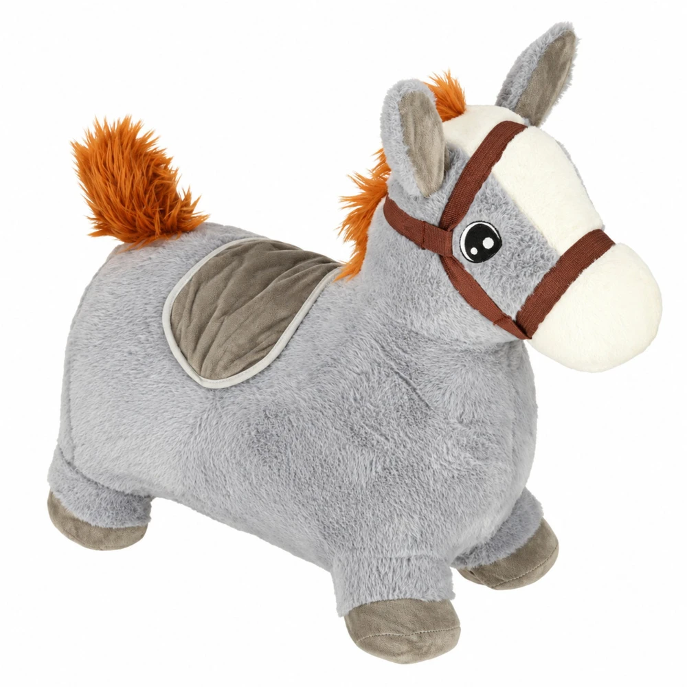 Lean Toys Pliušinis pripučiamas šokinėjimo arkliukas, pilkas, 60 × 23 × 50 cm