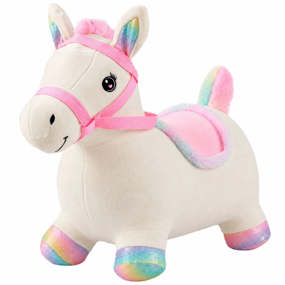 Lean Toys Pliušinis pripučiamas šokliukas arkliukas, baltas, 60 × 23 × 50 cm