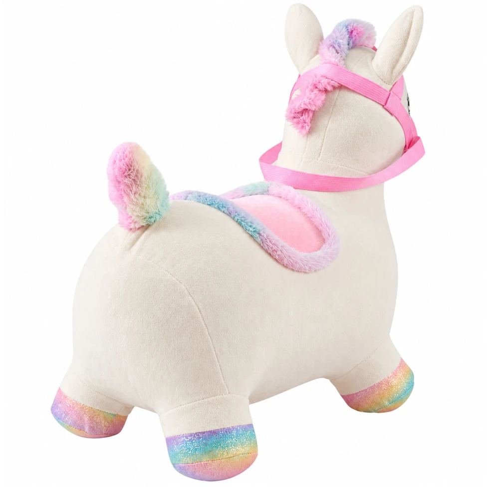 Lean Toys Pliušinis pripučiamas šokliukas arkliukas, baltas, 60 × 23 × 50 cm