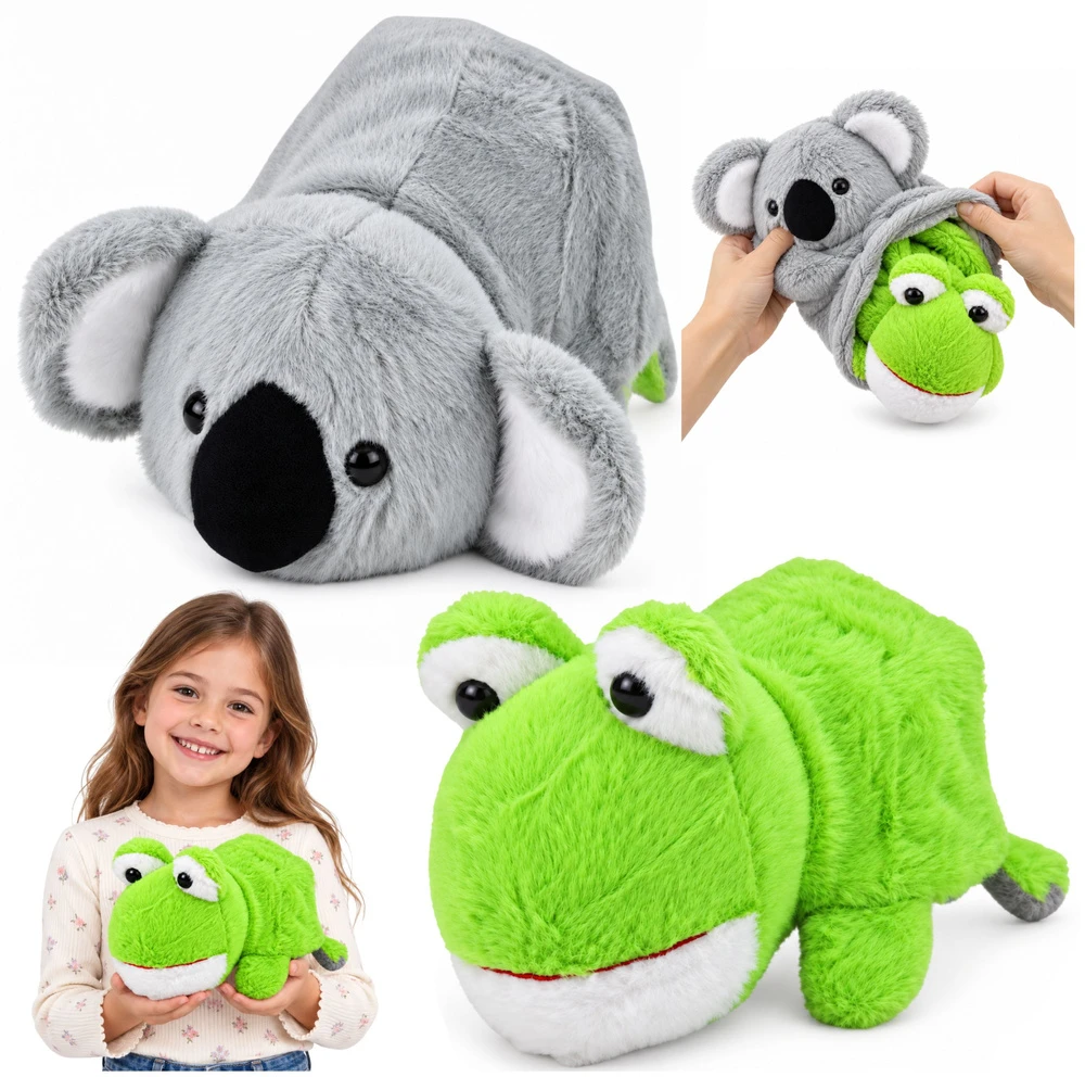Lean Toys Pliušinė koala varlė 2 viename dvipusė maskotė glėbesčiuojamasis žaislas 25 cm