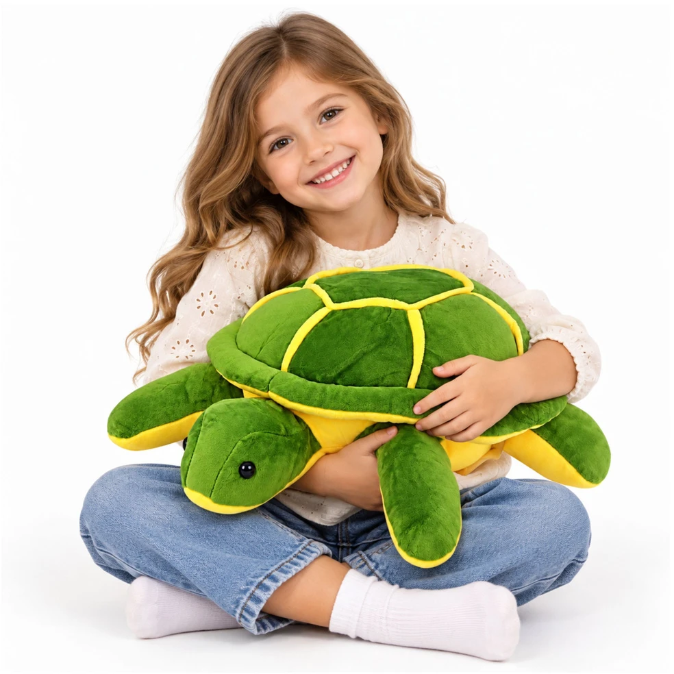 Lean Toys Pliušinis žaislas vėžlys, žalias su geltonomis detalėmis, 65 × 45 × 25 cm