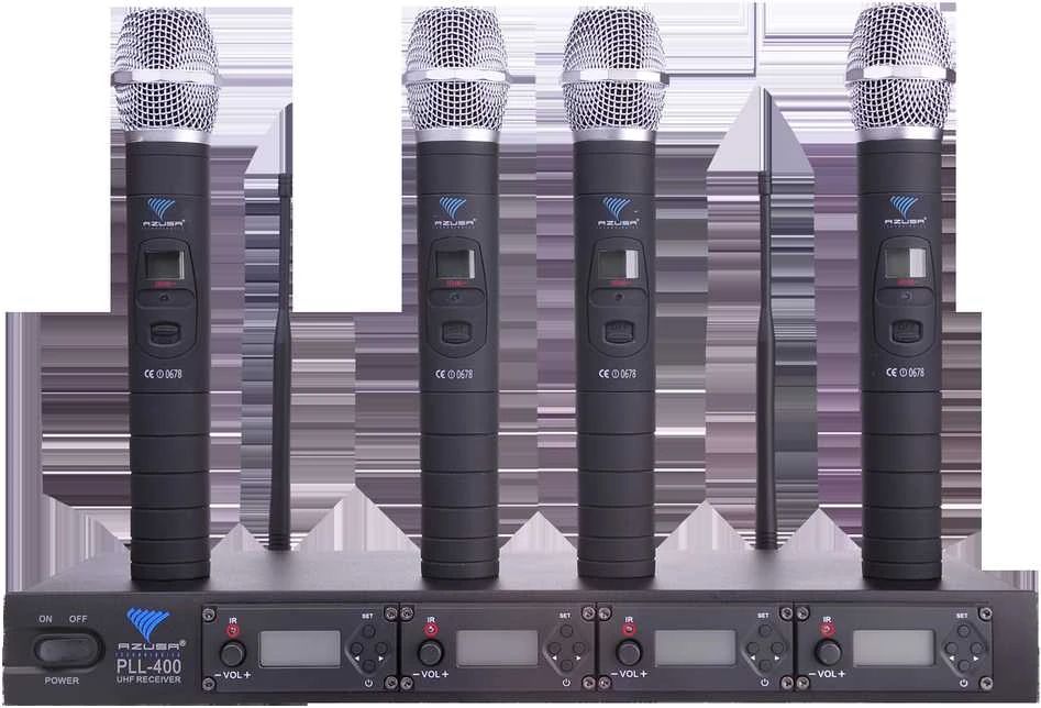 Azusa PLL-400 UHF mikrofonas 4 kanalai (4 delniniai mikrofonai)