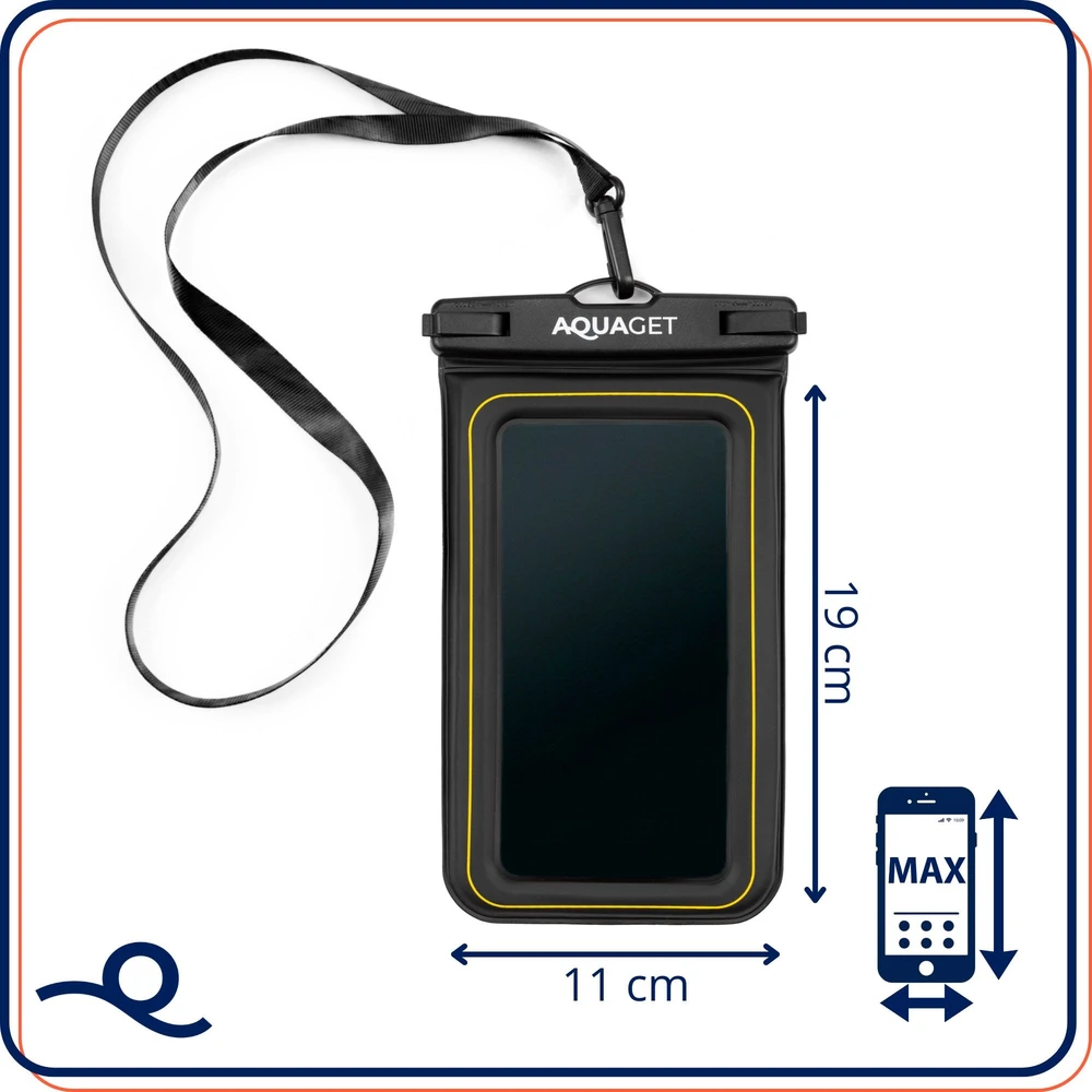 Springos Plūduriuojantis vandeniui atsparus telefono dėklas IPX8, skaidrus ir juodas, 22,5 cm