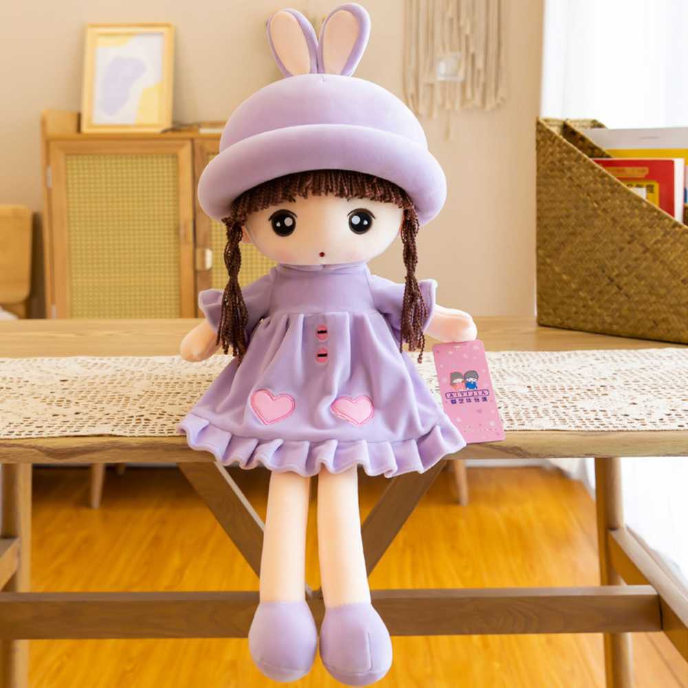 Lean Toys Plušinė lėlė violetine suknele su kiškio ausimis, 45 cm