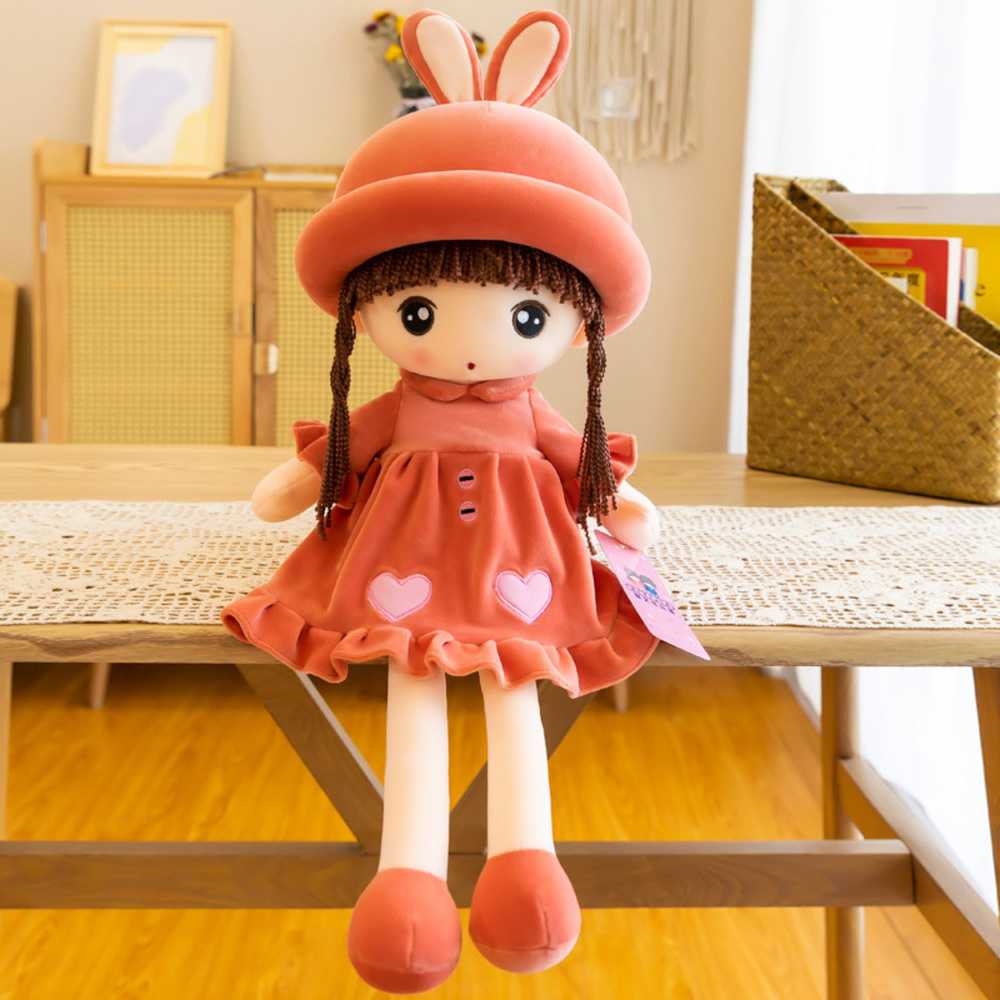 Lean Toys Plušinis lėlytė raudona suknele su kiškio ausimis 45 cm