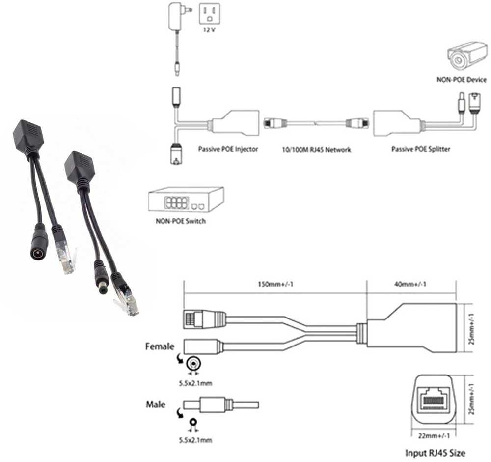 ATL PoE Adapterių Rinkinys RJ45 ir DC 2.1/5.5