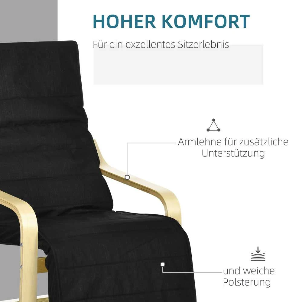 HOMCOM poilsio kėdė-supynė, poilsio kėdė, fotelis su reguliuojama kojų atrama, valgomojo kėdė, lininis audinys, beržo mediena, juoda