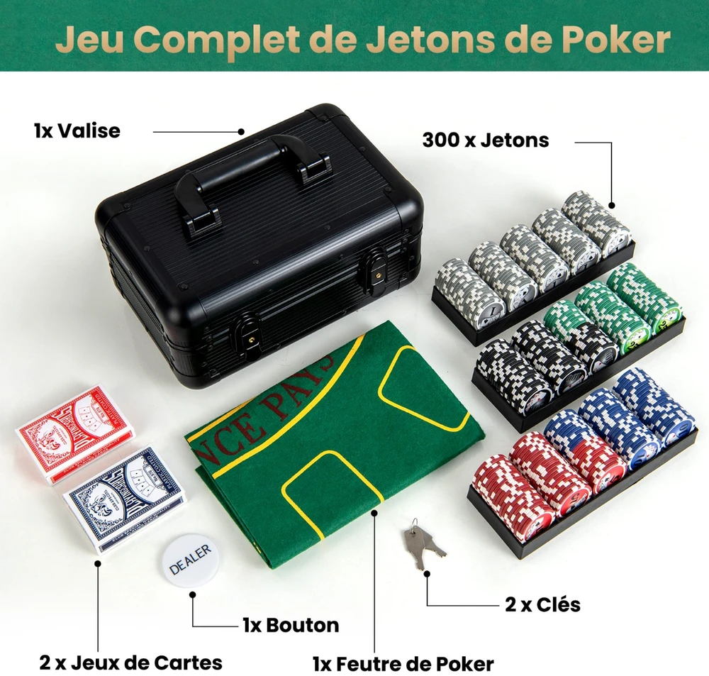 Poker žetonų rinkinys juodas 300 vnt.