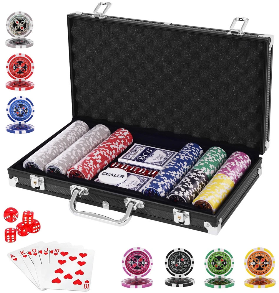 Pokerio čipų rinkinys juodas 300 vnt.