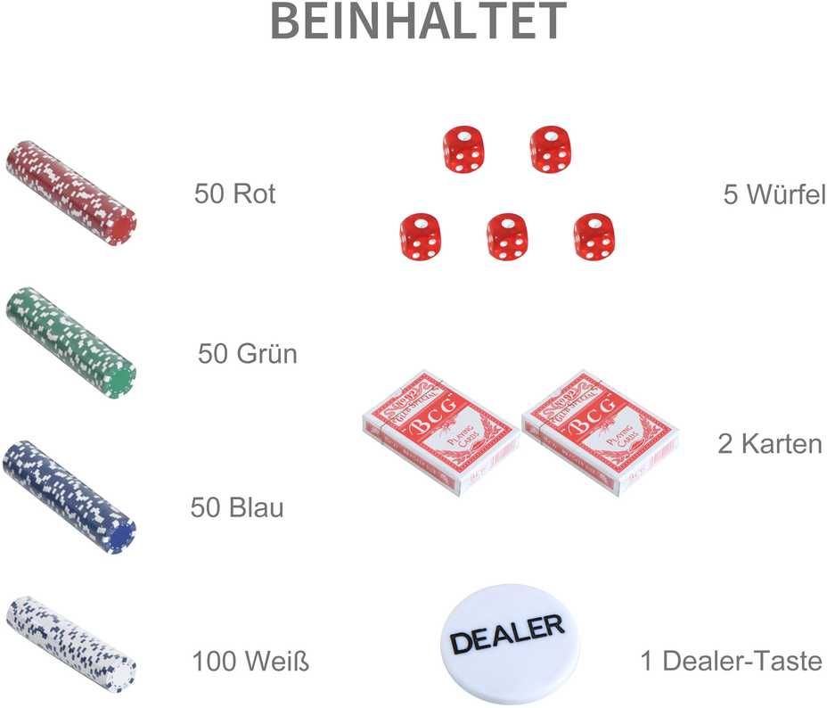 HOMCOM pokerio lagaminas, pokerio rinkinys, 500 žetonų, 2 kortų kaladės, 5 kauliukai, aliumininis lagaminas, pokerio rinkinys, žetonai, lagaminas, aliuminis + polistirenas, 55,5x22x6,5 cm