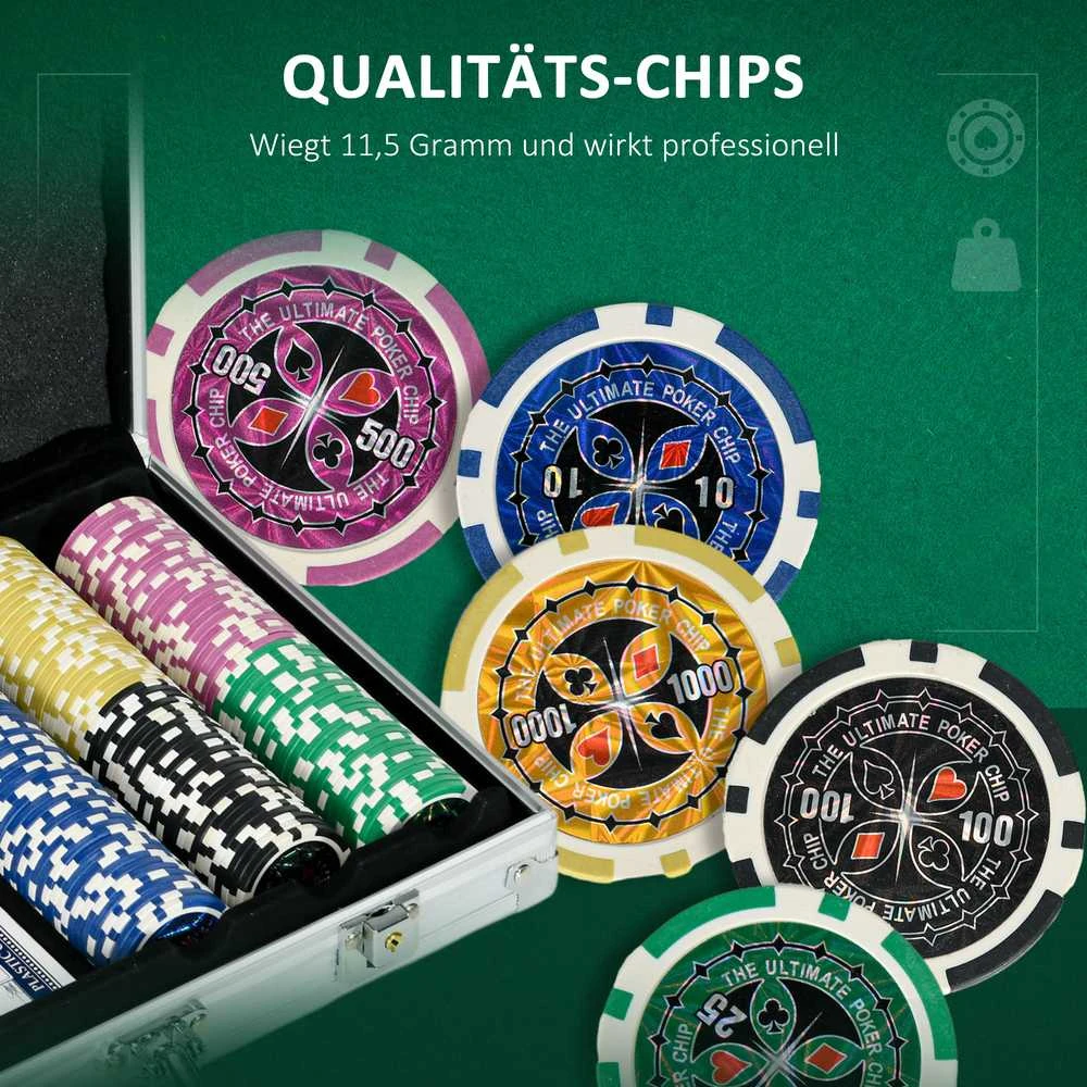 SPORTNOW pokerio rinkinys lagamine, 300 žetonų, 11,5 g, pilnas komplektas, su užraktu, 2 kortų kaladės, 5 kauliukai, dalintojo ir aklų statymų mygtukai, sidabrinis