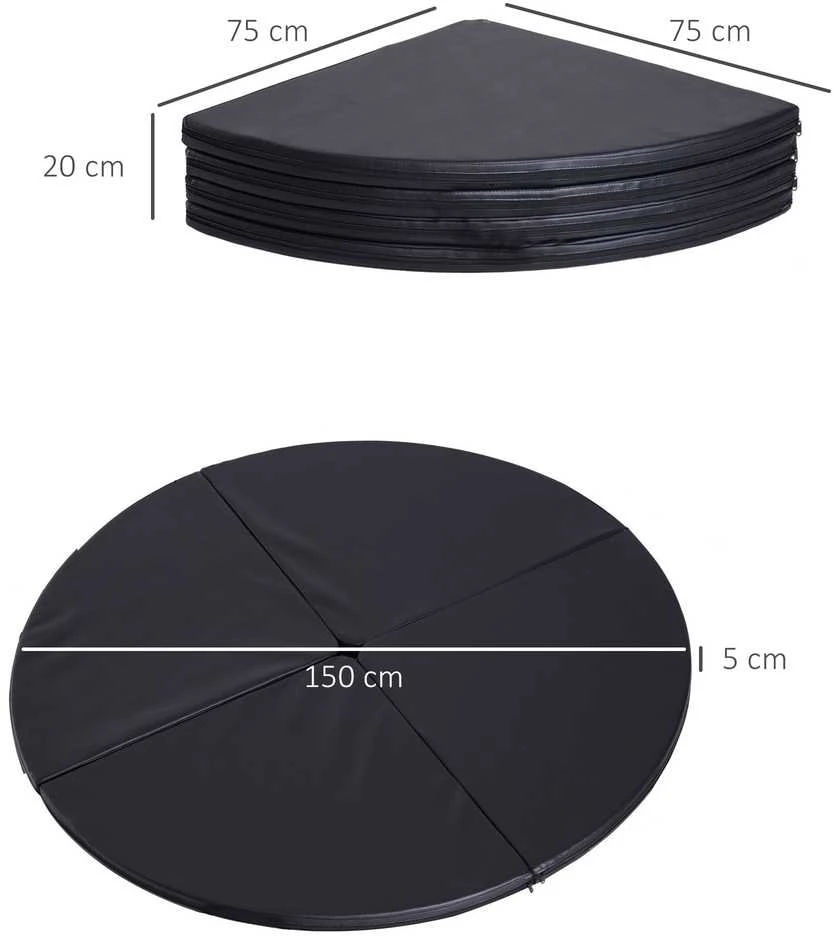 HOMCOM kilimėlis šokių stulpui, Ø 150cm, 5 cm storio, sulankstomas, apsauginis kilimėlis gimnastikai ir jogai, juodas