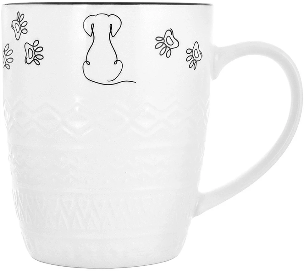 Porcelianinis puodelis su šuns motyvu, baltas, 380 ml, 12,5 × 8,5 × 10,5 cm