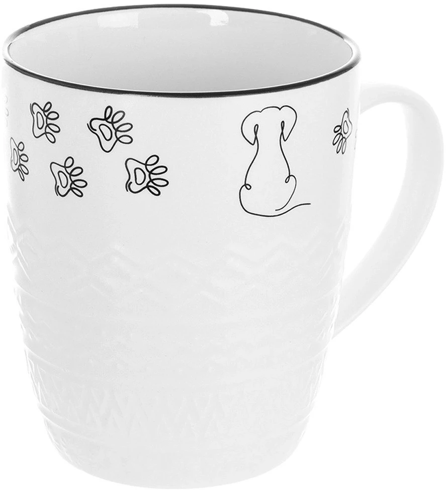Porcelianinis puodelis su šuns motyvu, baltas, 380 ml, 12,5 × 8,5 × 10,5 cm