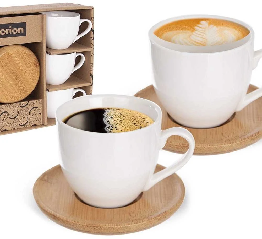 Orion porcelianinis puodelis su lėkštute 100 ml balta 6 vnt.