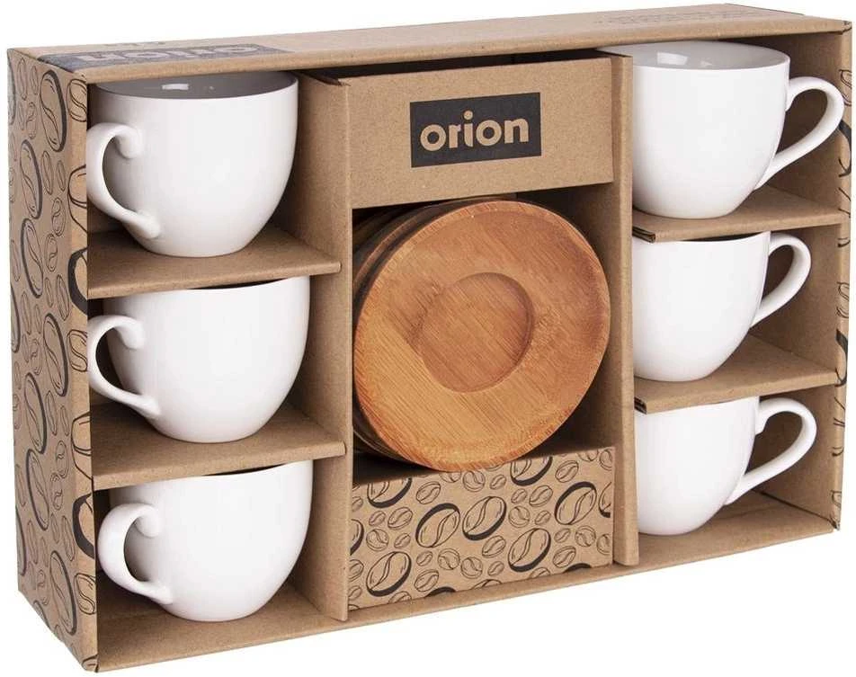 Orion porcelianinis puodelis su lėkštute 100 ml balta 6 vnt.