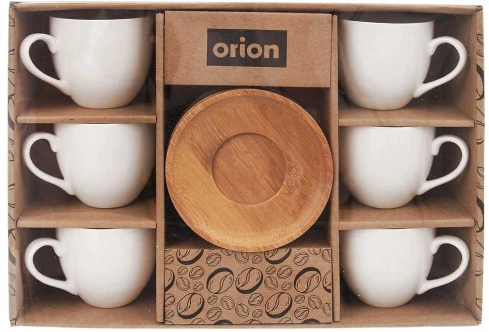 Orion porcelianinis puodelis su lėkštute 100 ml balta 6 vnt.