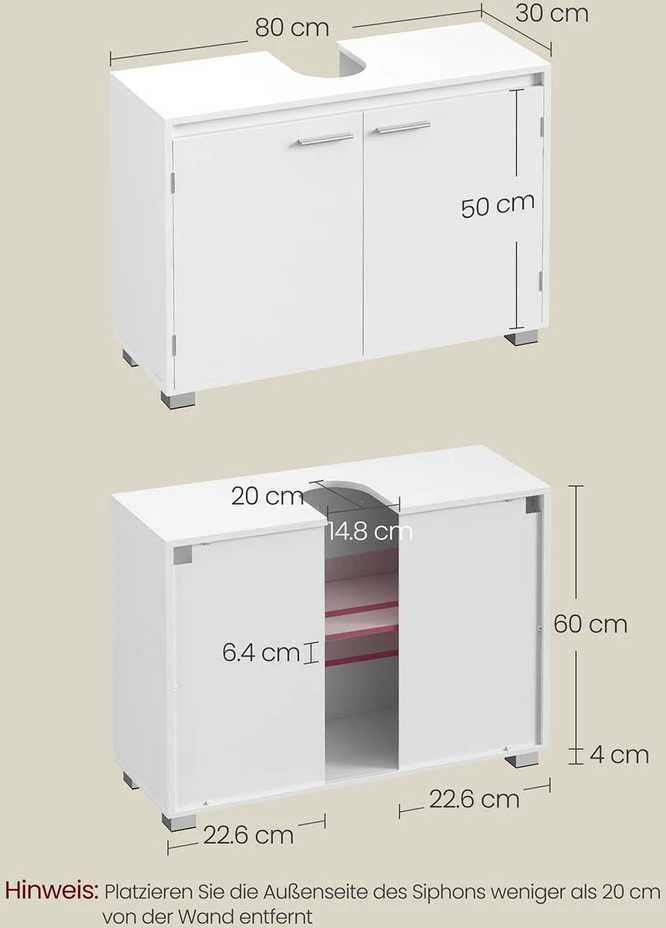 Songmics Praustuvo spintelė su durelėmis ir lentynomis, 30x80x60 cm