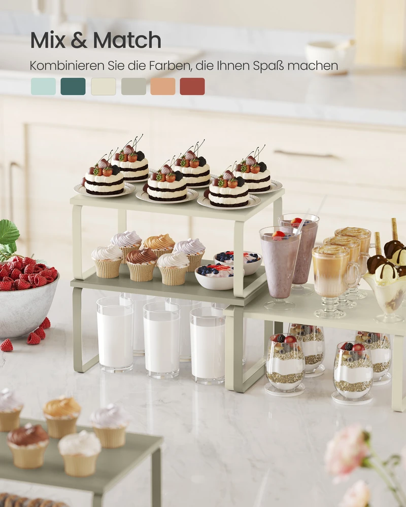 SONGMICS prieskonių lentynėlių rinkinys, 2 dalių, metalas ir mediena, kremiškai balta KCS002W02