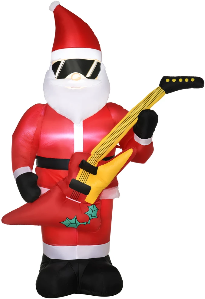 Pripučiamas Kalėdų senelis su elektrine gitara, Kalėdinė dekoracija 215 cm