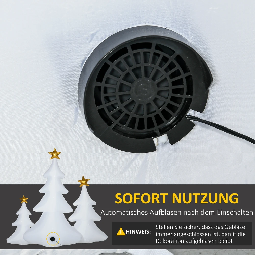 Pripučiama kalėdinių eglučių dekoracija su LED apšvietimu, 3 vnt., balta ir auksinė, 239 × 77 × 210 cm