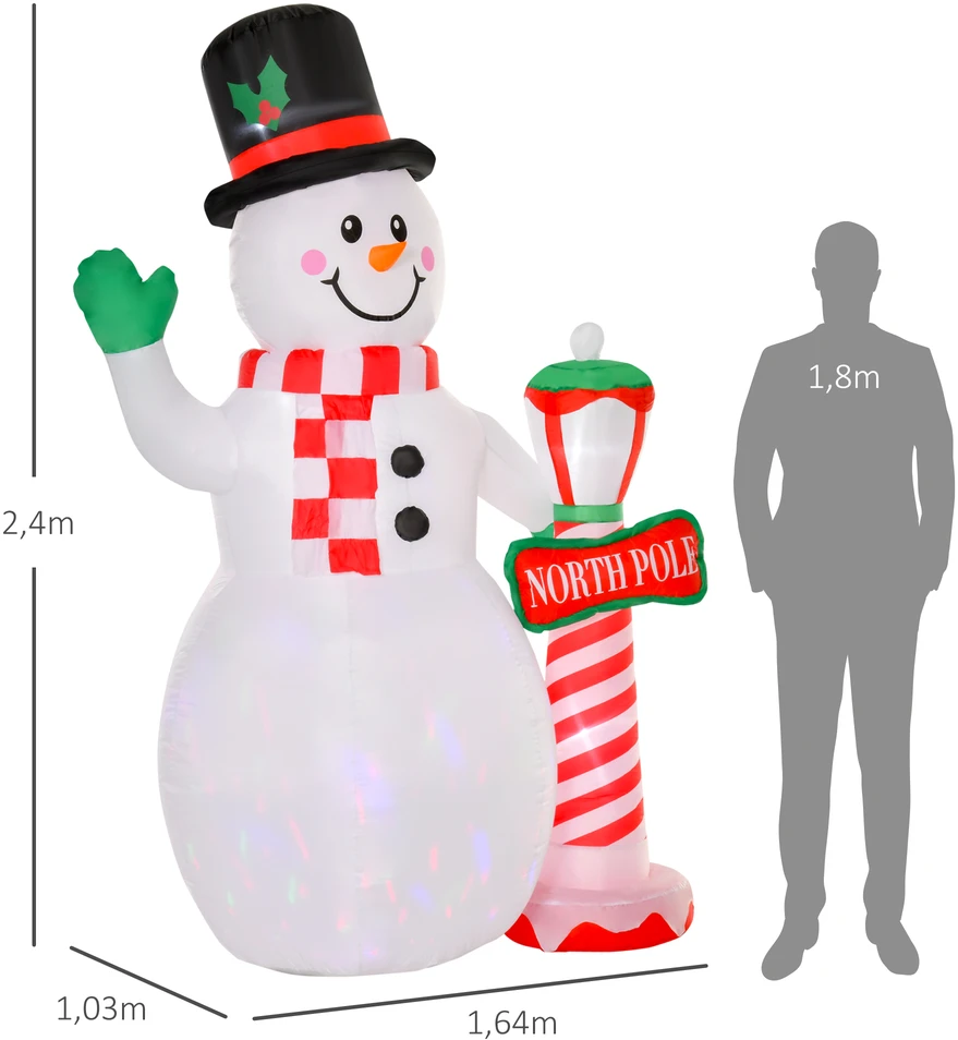 Pripučiama Kalėdų dekoracija – sniego senis su žibintu ir LED apšvietimu, balta, 164 × 103 × 240 cm