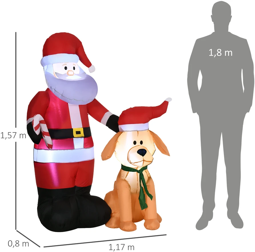 Pripučiama kalėdinė dekoracija Kalėdų senelis su šunimi LED 157 cm