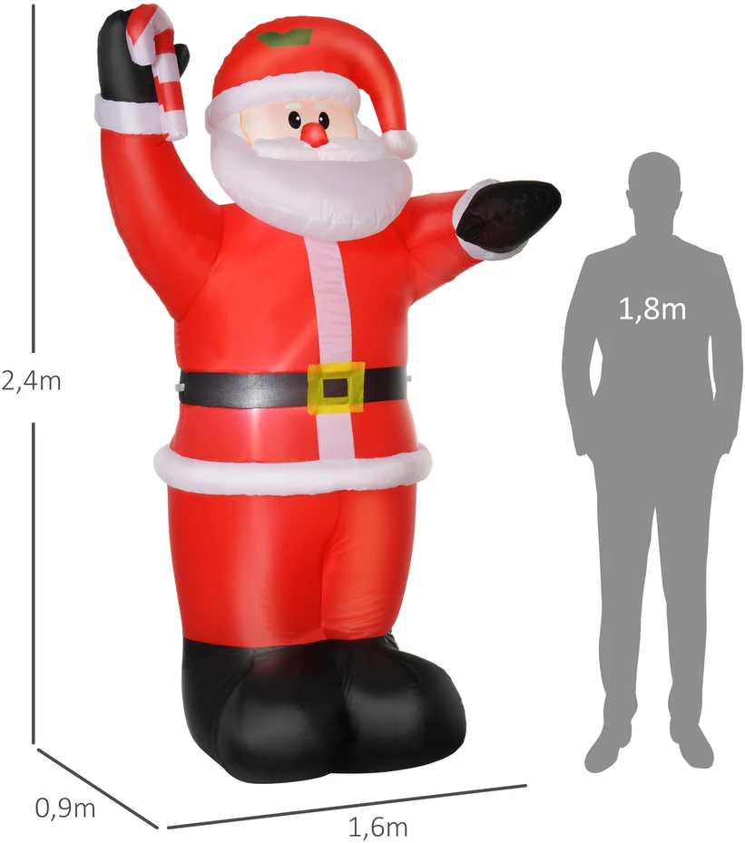 Homcom Pripučiama Kalėdų dekoracija su LED apšvietimu ir integruotu pūstuvu, raudona, balta ir juoda, 160 × 90 × 240 cm