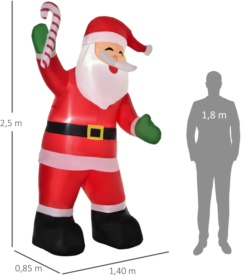 Homcom Pripučiamas Kalėdų senelis 250 cm LED su pūstuvu - Kalėdų dekoracijos 140 x 85 x 250 cm