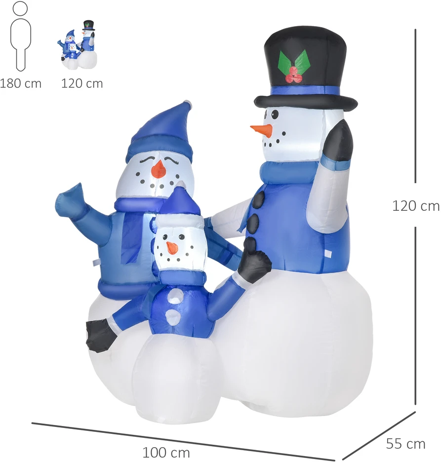Pripučiama sniego senių šeima su LED apšvietimu, balta ir mėlyna, 100 × 55 × 120 cm