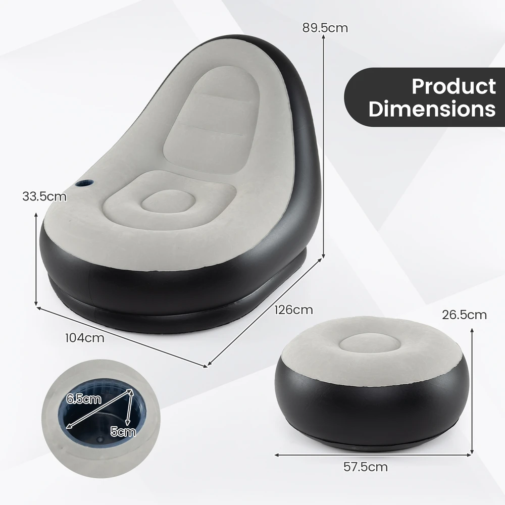 Pripučiama sofa su pufu pilka ir juoda