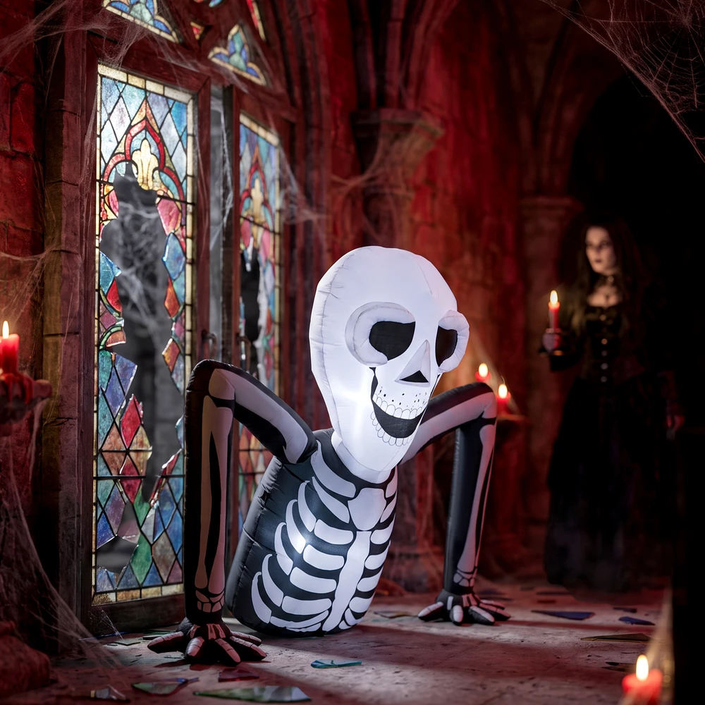 Pripučiamas Helovino skeletas, ropojantis, su LED apšvietimu, juodos ir baltos spalvos, 153 x 53 x 142 cm