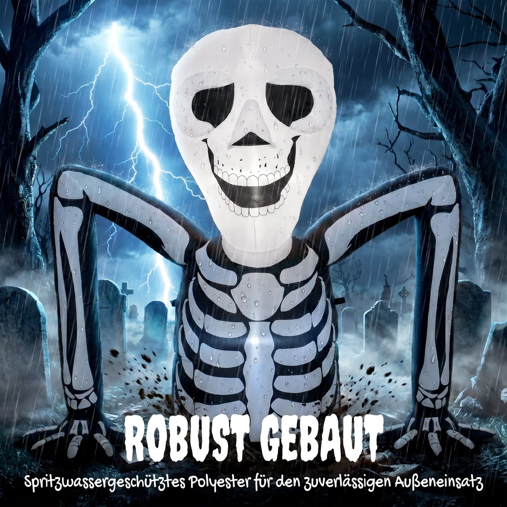 Pripučiamas Helovino skeletas, ropojantis, su LED apšvietimu, juodos ir baltos spalvos, 153 x 53 x 142 cm