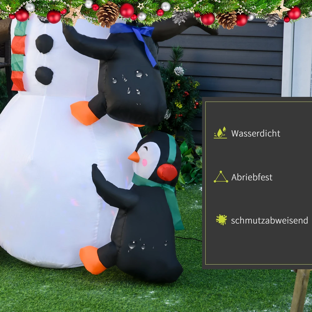 Homcom Pripučiamas sniego senis su 3 pingvinais ir LED apšvietimu, įvairiaspalvis, 140 × 70 × 180 cm