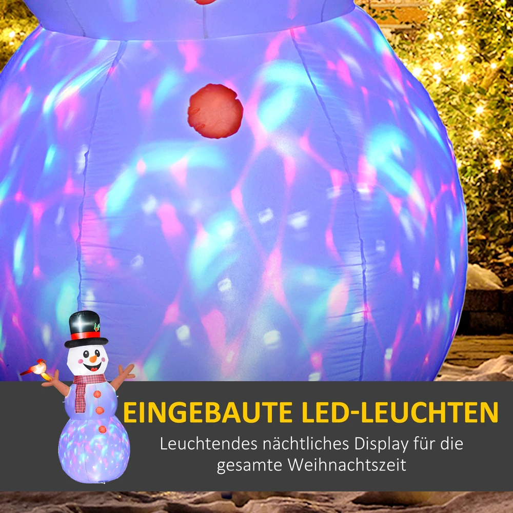 Outsunny Pripučiamas sniego senis su 4 LED lemputėmis ir besisukančiu spalvotu apšvietimu, baltas, 165 x 100 x 240 cm