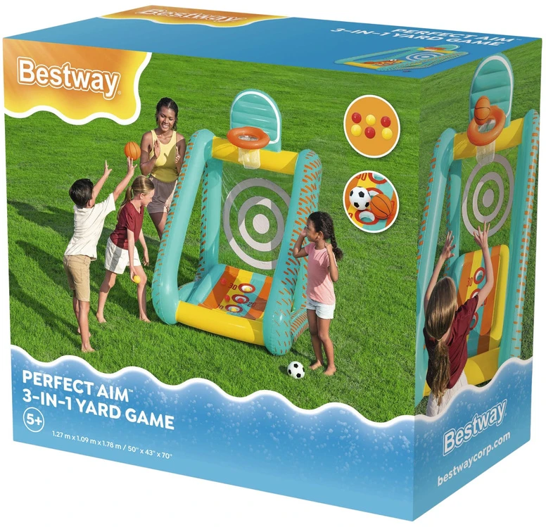 Bestway 3 viename sodo žaidimas krepšinis + futbolas + vartai 127x109x178cm 52813