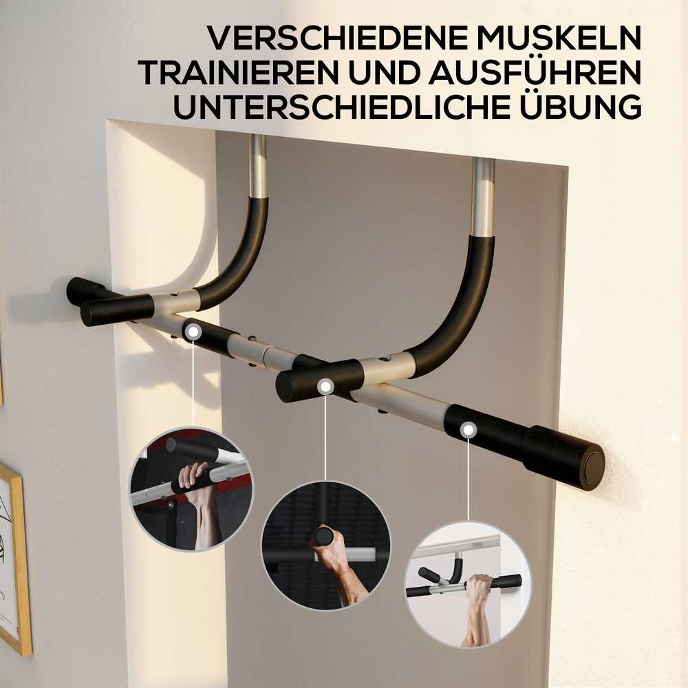 HOMCOM prisitraukimų skersinis, daugiafunkcis treniruoklis, plieno durų skersinis su putplasčio danga, juoda ir pilka, 92x40x17 cm