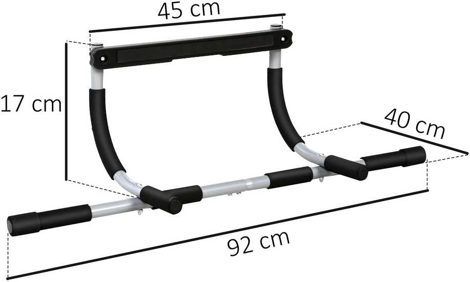 HOMCOM prisitraukimų skersinis, daugiafunkcis treniruoklis, plieno durų skersinis su putplasčio danga, juoda ir pilka, 92x40x17 cm