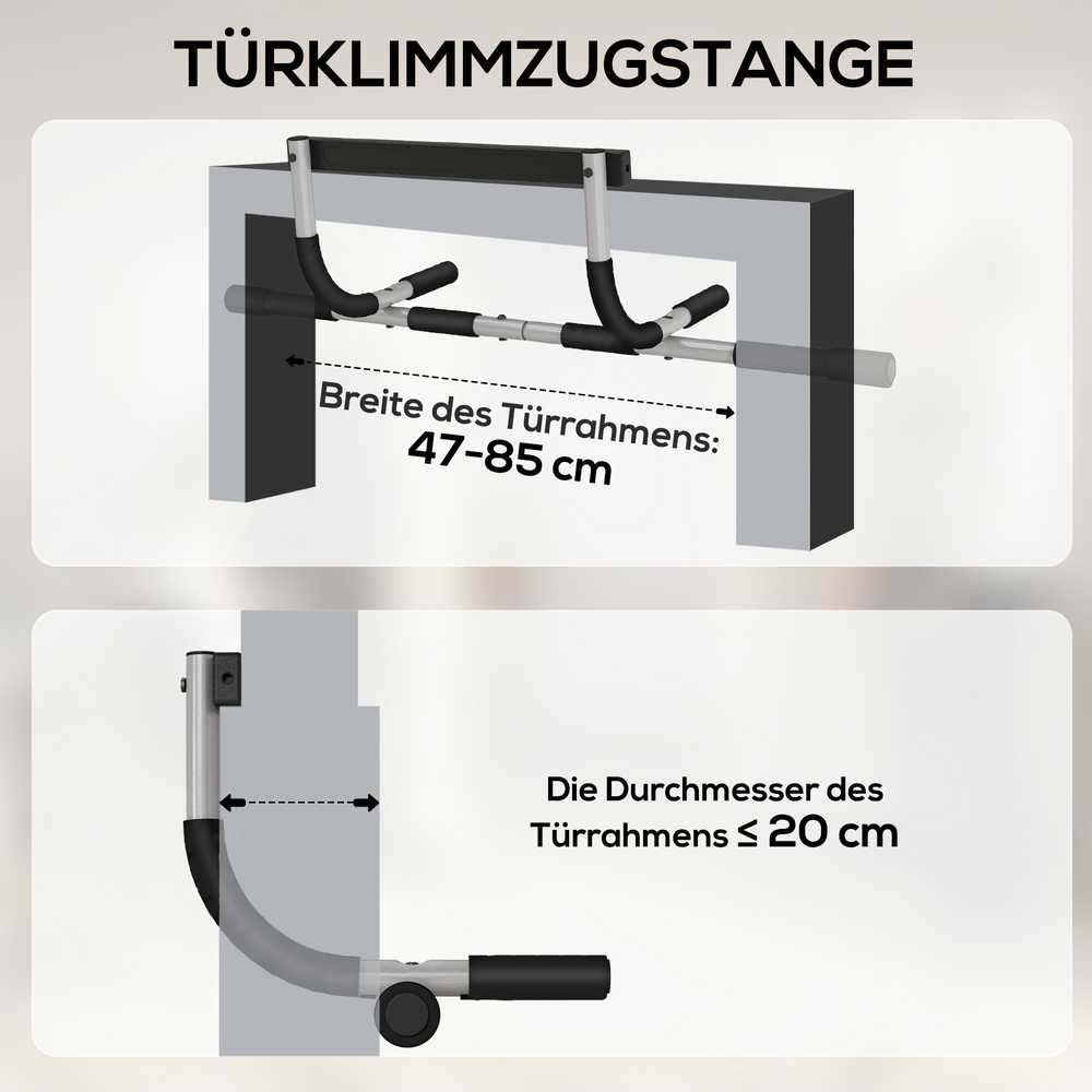 HOMCOM prisitraukimų skersinis, daugiafunkcis treniruoklis, plieno durų skersinis su putplasčio danga, juoda ir pilka, 92x40x17 cm