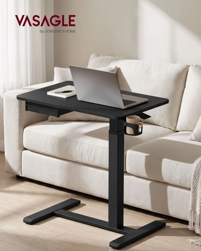 Songmics Pristatomasis staliukas, reguliuojamo aukščio, su stalčiumi, juodas, 70 x 45 x 65–102 cm