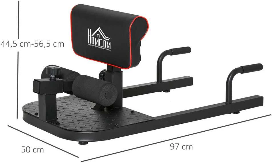 HOMCOM Sissy Squat pritūpimų treniruoklis, kojų ir pilvo presui, 3-in-1, reguliuojamas, iki 120 kg, plieno, juodas, 50x97x44,5–56,5 cm