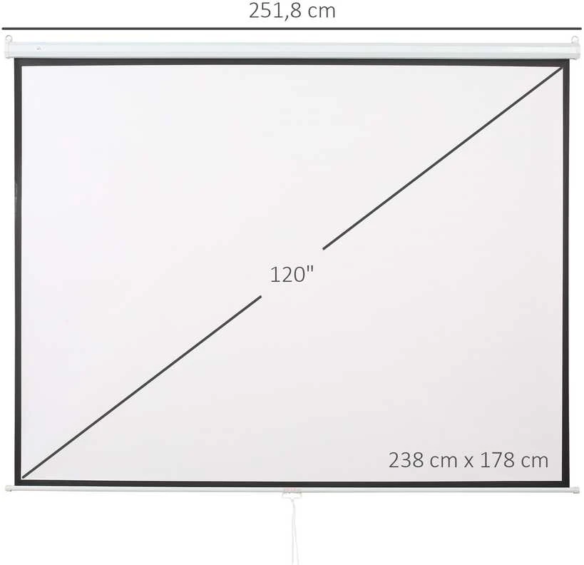 Projektoriaus ekranas 244 x 183 cm 120 colių 4:3/16:9, rankinis, namų kinui