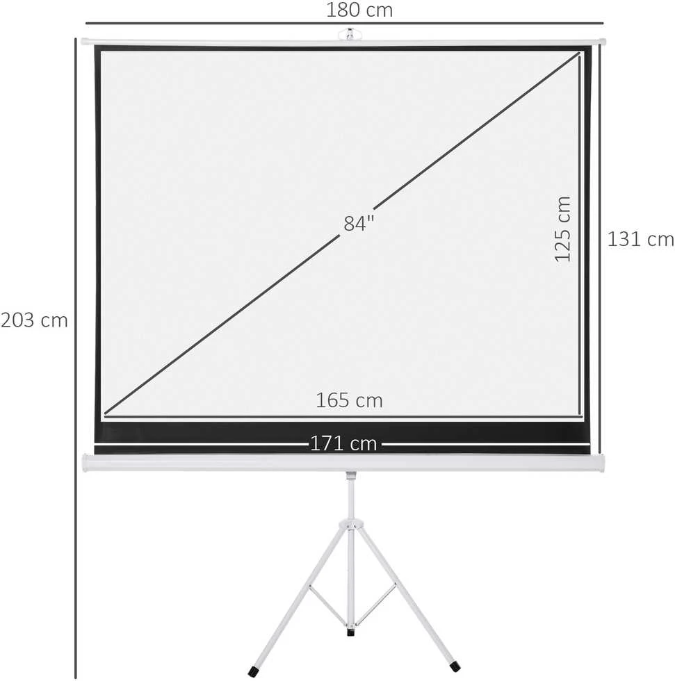 HOMCOM projektoriaus ekranas su stovu, 4:3 projekcijos plotas, 84 colių sulankstomas ekranas 171 x 131 cm, reguliuojamo aukščio ekranas namams, mokyklai, susitikimams