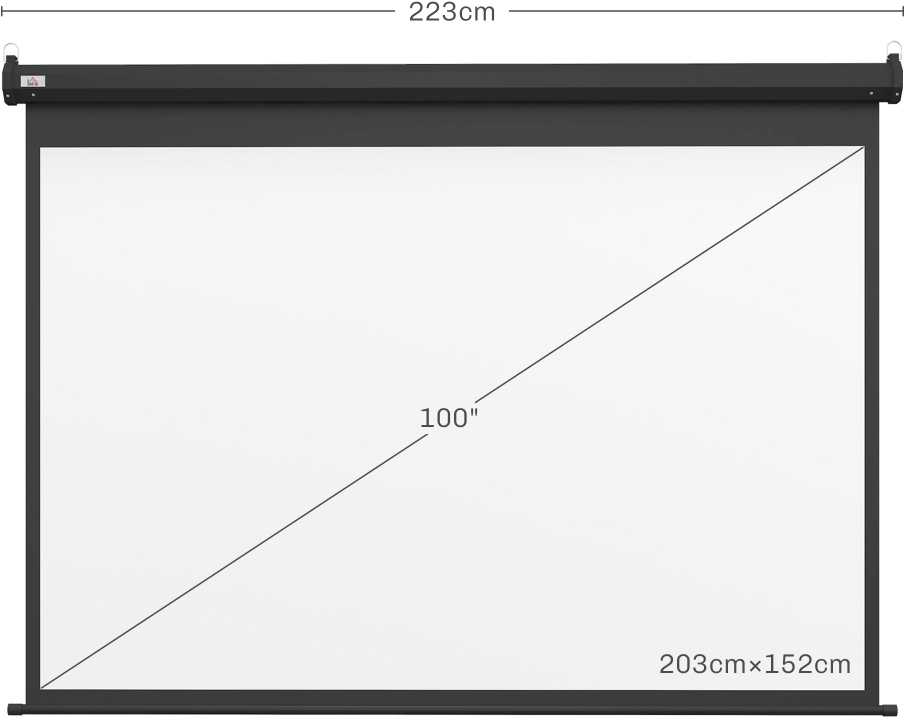 Projektorius HOMCOM projektoriaus ekranas, 100 colių, 4:3, 203x152 cm, juodas