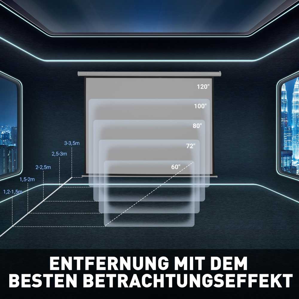 Projektorius Elektrinis projektoriaus ekranas 247 x 168 cm 100 colių 16:9 HD 4K su nuotolinio valdymo pultu, baltas
