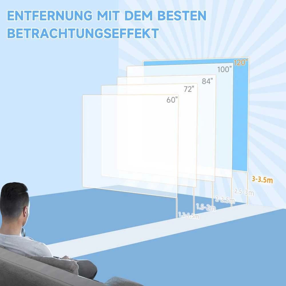 HOMCOM elektrinis projektoriaus ekranas 266 x 149 cm, 16:9 su nuotolinio valdymo pulteliu, kino ekranas namų kinui ir prezentacijoms, metalinis, baltas