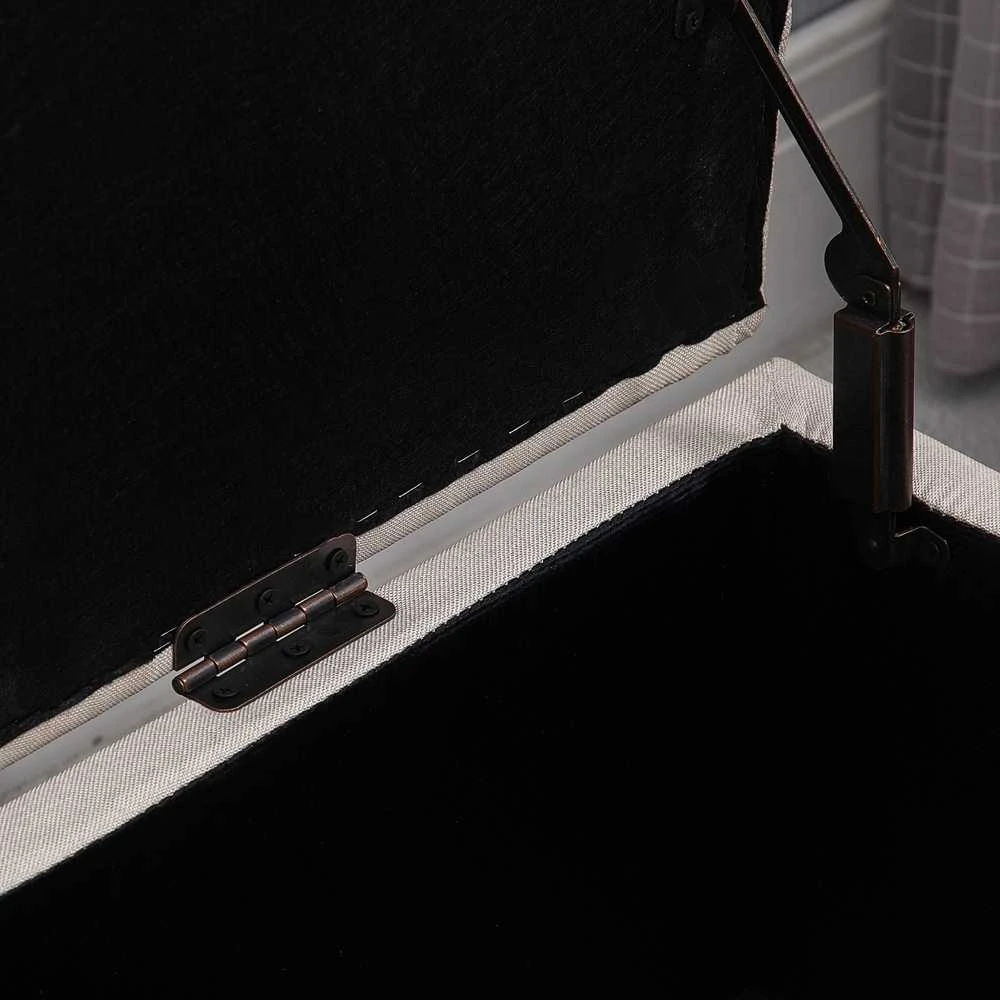 HOMCOM suoliukas, minkštasuolis su daiktadėže, lininio tipo poliesteris, kaučiukmedis, kreminė balta, 100 x 40 x 44 cm