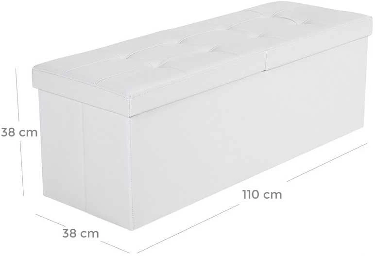 Songmics Suoliukas su atlenkiamu dangčiu 110 cm Baltas