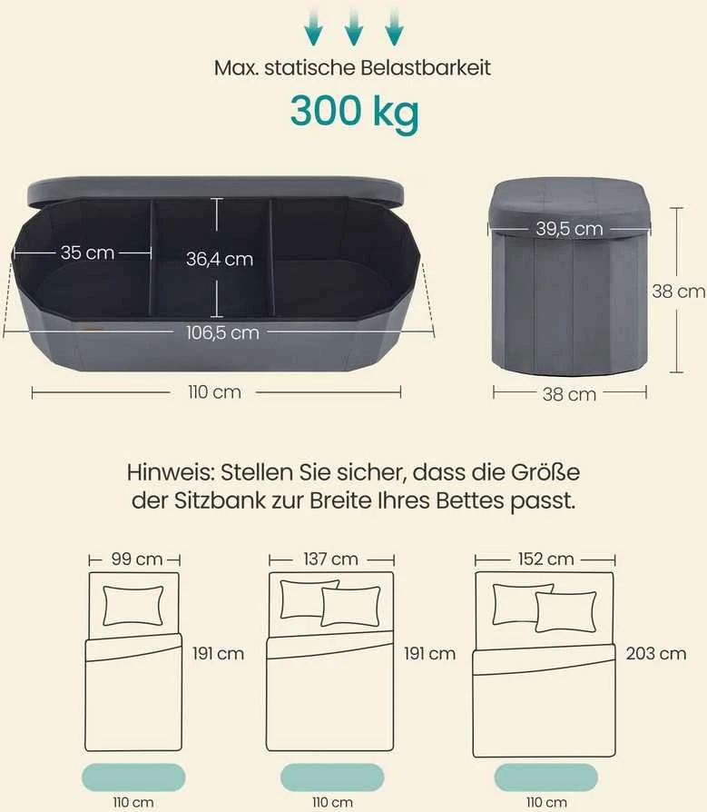 Songmics Pufas 38 × 110 × 38 cm