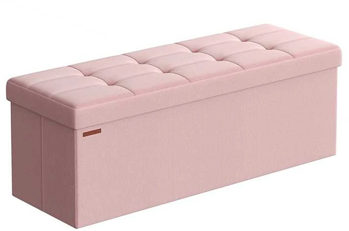 Songmics Taburetė su daiktadėže 38 x 110 x 38 cm pastelinės rožinės spalvos